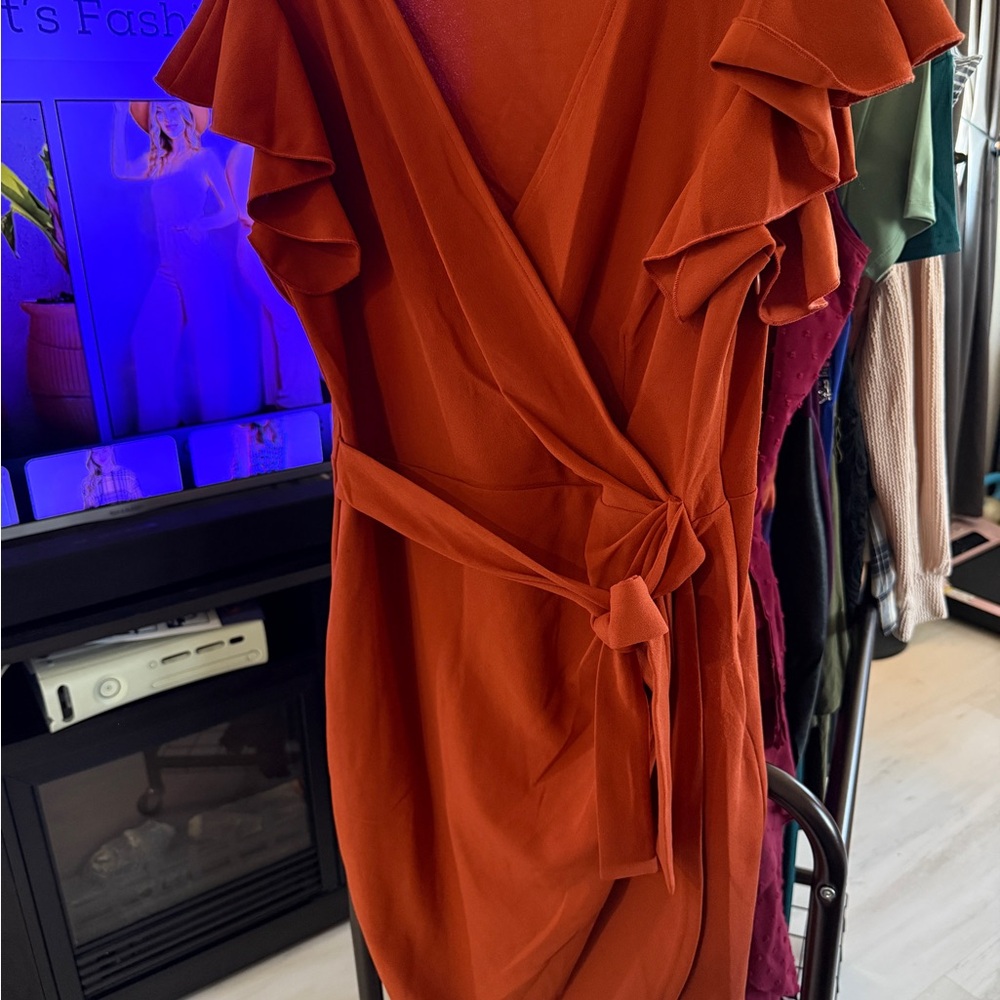 Deep V Neck Ruffle Sleeve Sheath Casual Cocktail Party Work Faux Wrap Dress